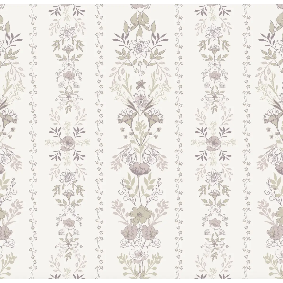 Evangeline Wallpaper - Romantic Floral Stripe - by Trisha Patel - Sample 1 foot by 1 foot / White - Loomwell Home Goods