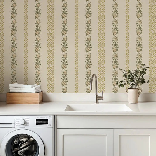 Evanthe Wallpaper - Sweetest Floral Stripe - by WabiSabi Pattern Studio - Loomwell Home Goods