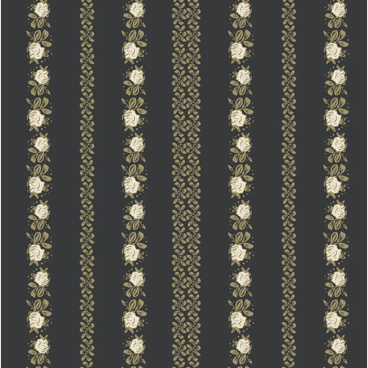 Evanthe Wallpaper - Sweetest Floral Stripe - by WabiSabi Pattern Studio - Sample 1 foot by 1 foot / Black - Loomwell