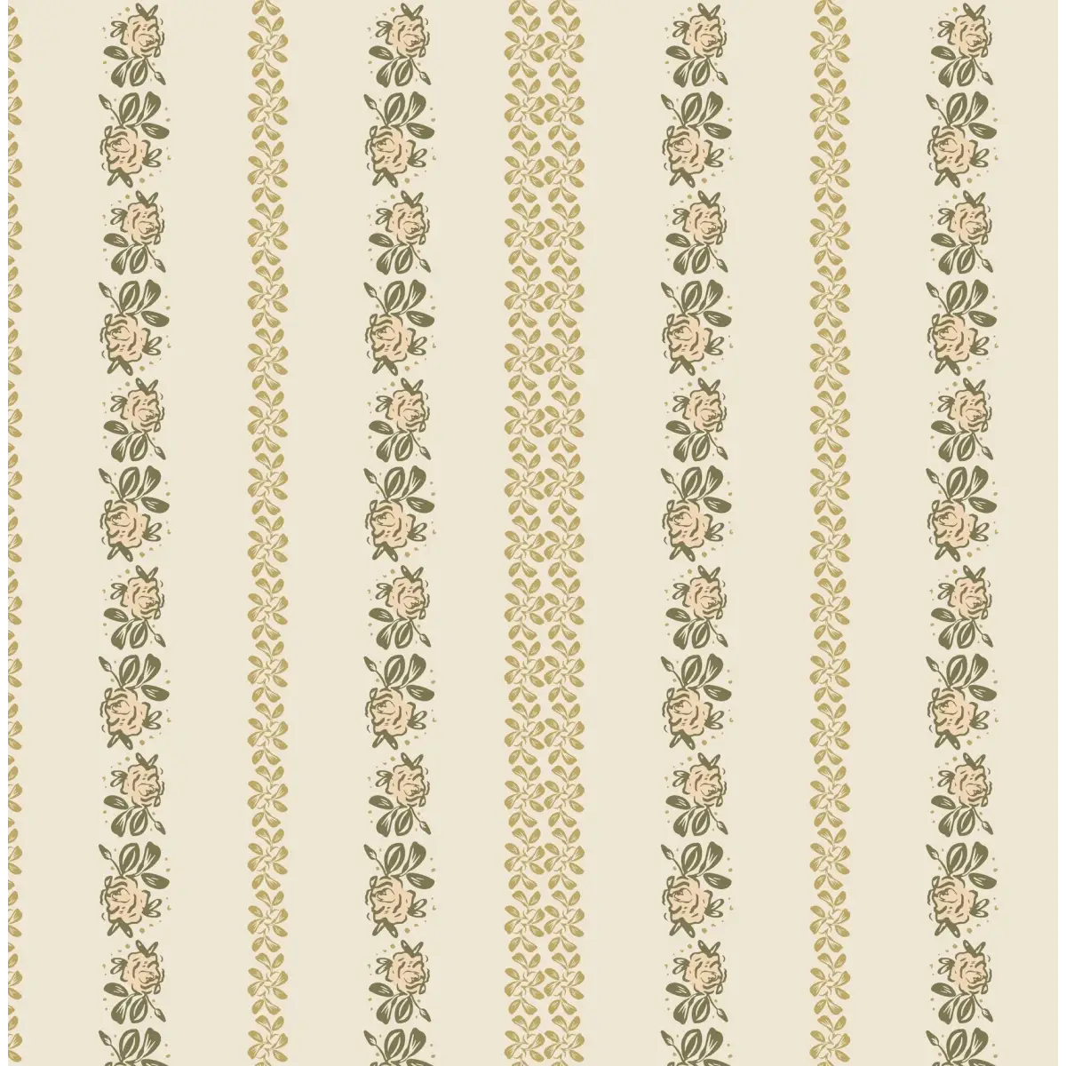 Evanthe Wallpaper - Sweetest Floral Stripe - by WabiSabi Pattern Studio - Sample 1 foot by 1 foot / Golden - Loomwell