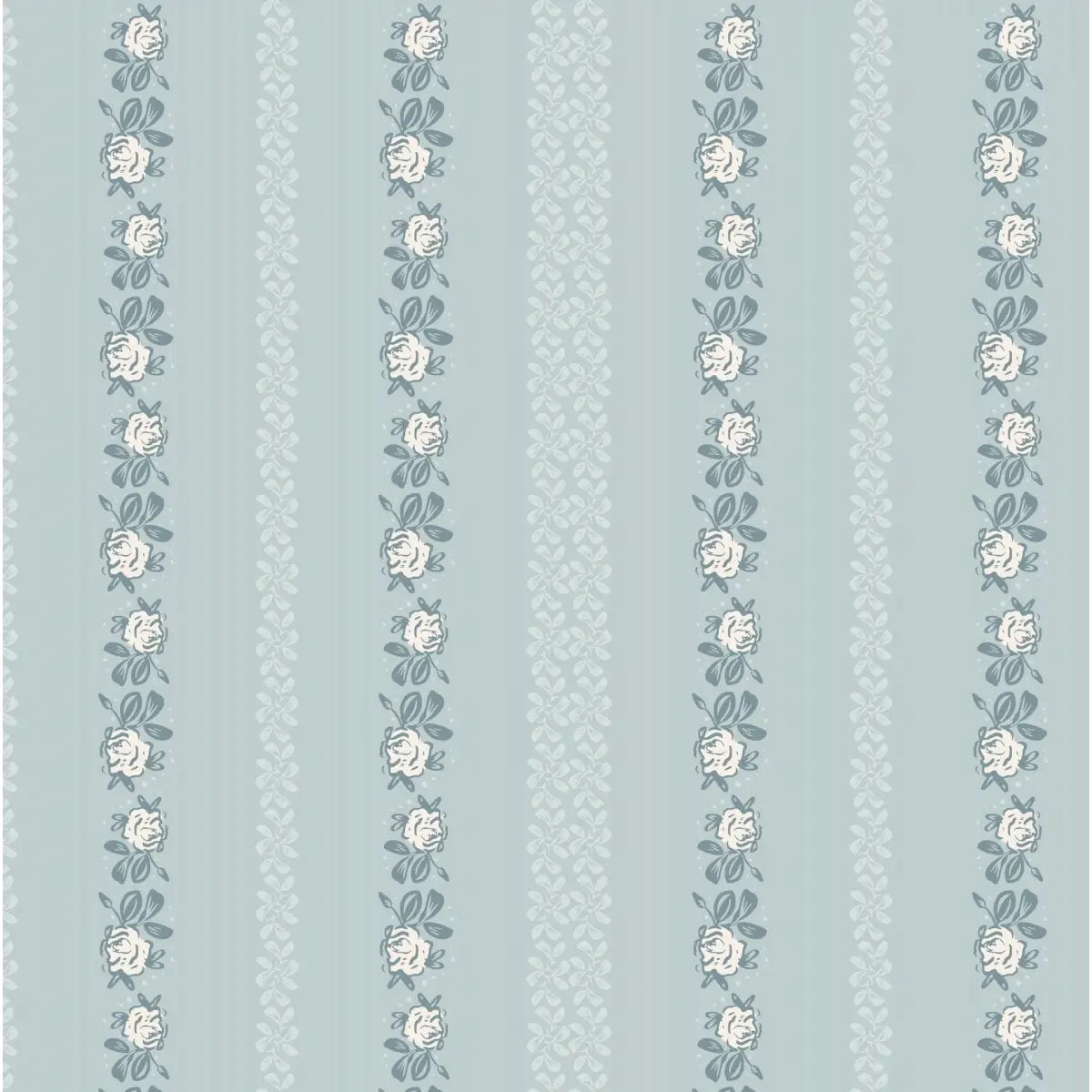 Evanthe Wallpaper - Sweetest Floral Stripe - by WabiSabi Pattern Studio - Sample 1 foot by 1 foot / Light Blue