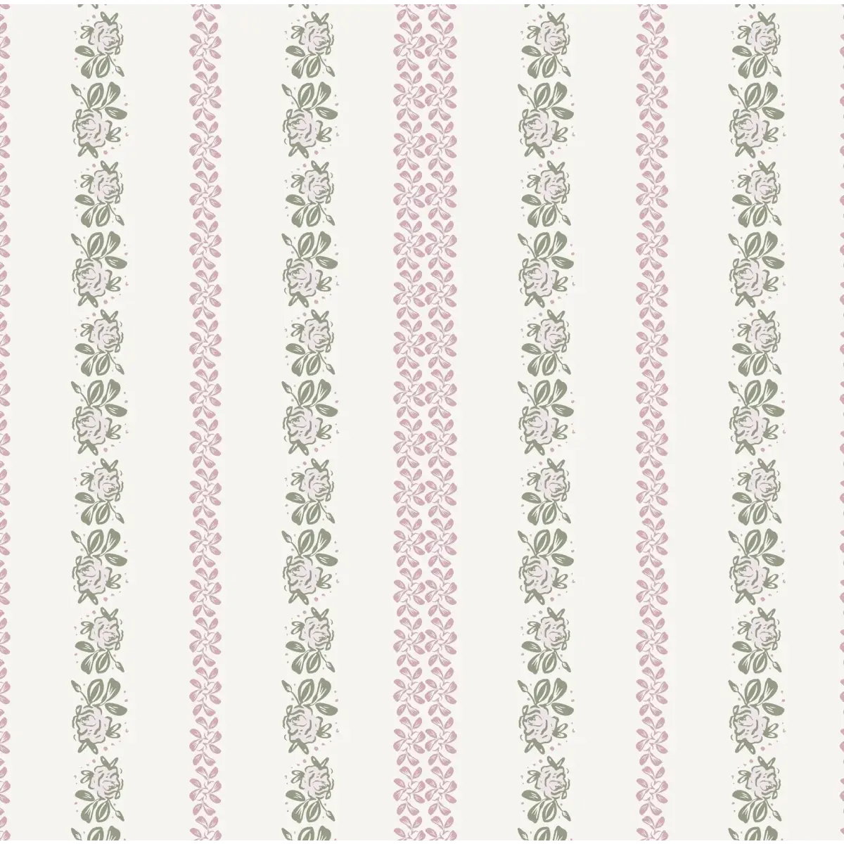 Evanthe Wallpaper - Sweetest Floral Stripe - by WabiSabi Pattern Studio - Sample 1 foot by 1 foot / White Green