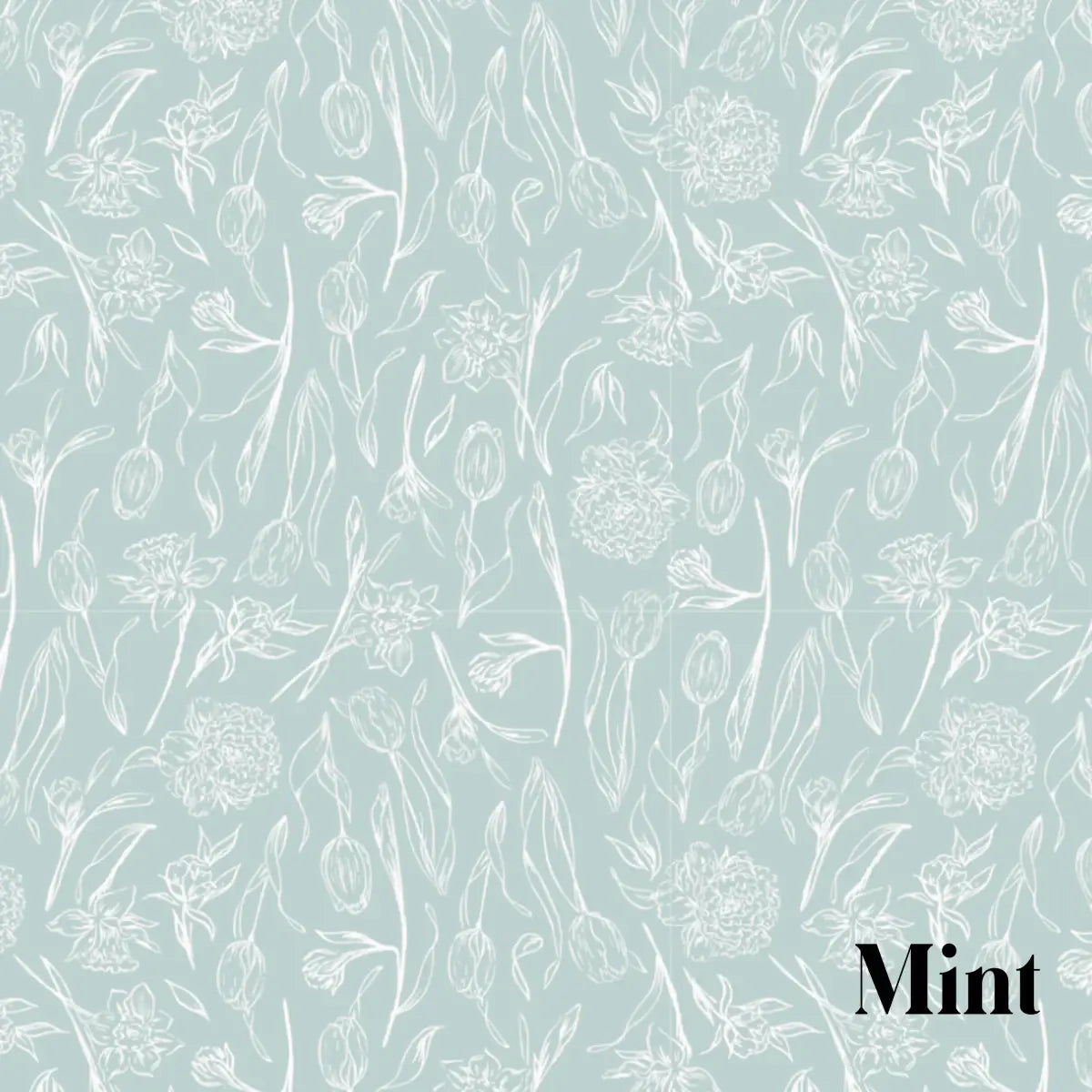 Eve Wallpaper - Pastel Tulips and Daffodils - by Melissa Johnson Design - Sample 1 foot by 1 foot / Mint - Loomwell