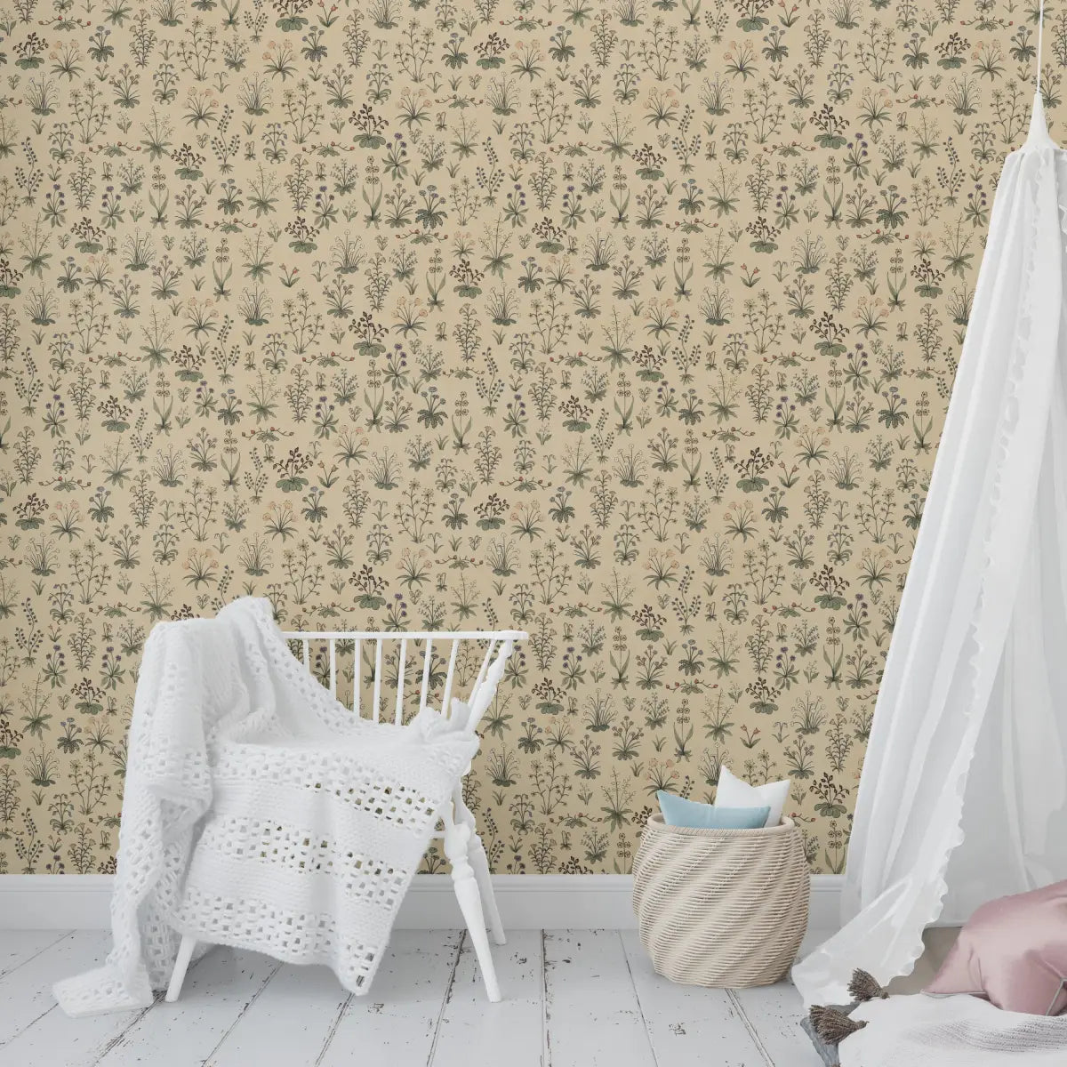 Evelyn Wallpaper - Little Flower Sprigs - by Karin Beatrice Levin - Loomwell Home Goods