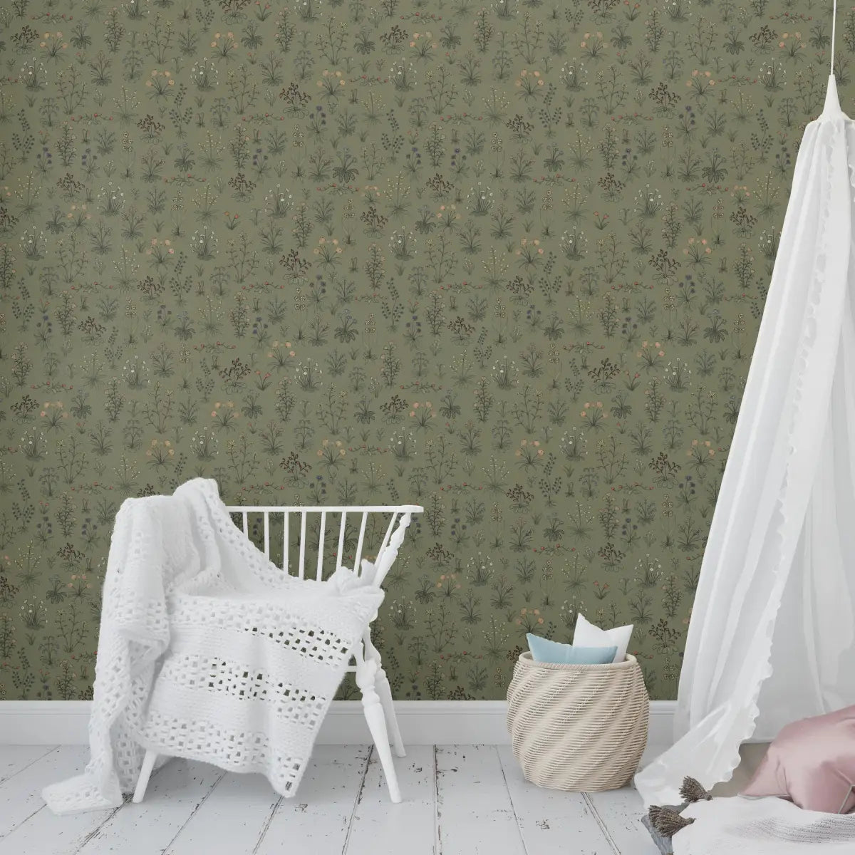 Evelyn Wallpaper - Little Flower Sprigs - by Karin Beatrice Levin - Loomwell Home Goods