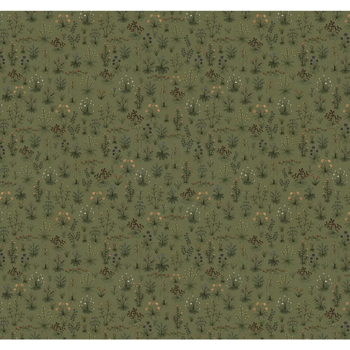 Evelyn Wallpaper - Little Flower Sprigs - by Karin Beatrice Levin - Sample 1 foot by 1 foot / Green - Loomwell Home