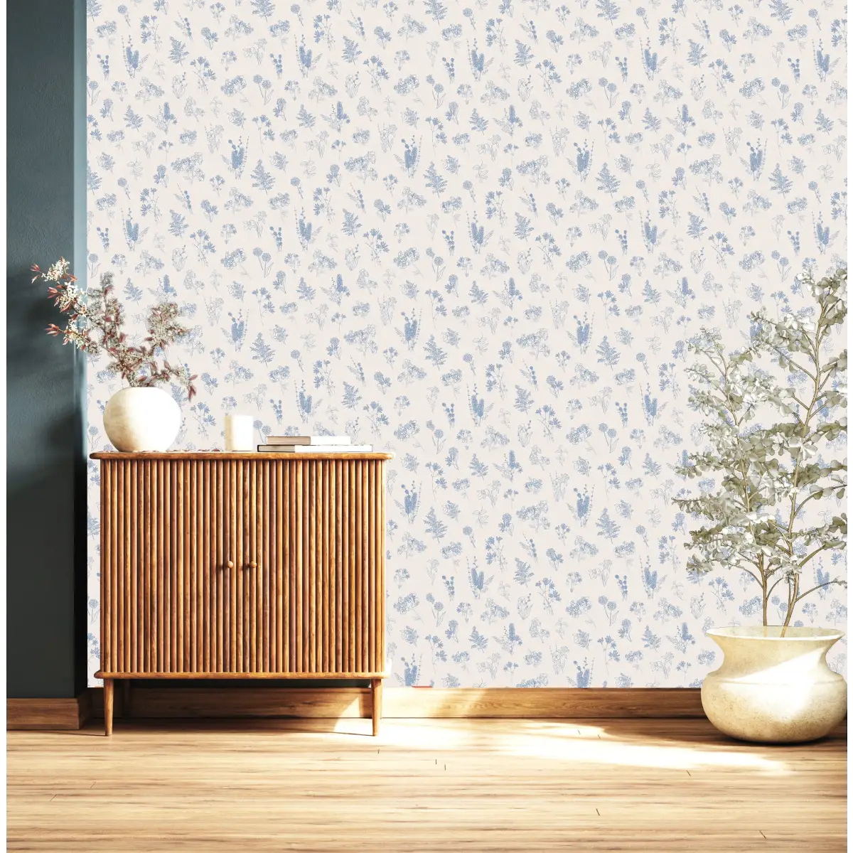 Everette Wallpaper - Neutral Flower Sketches - by Hannah Langford Design - Loomwell Home Goods