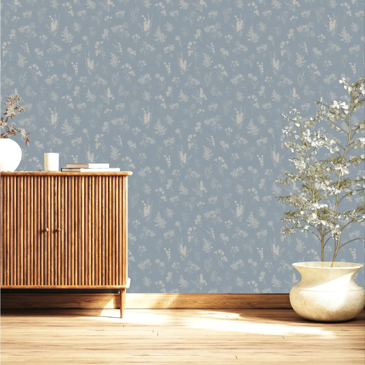 Everette Wallpaper - Neutral Flower Sketches - by Hannah Langford Design - Loomwell Home Goods