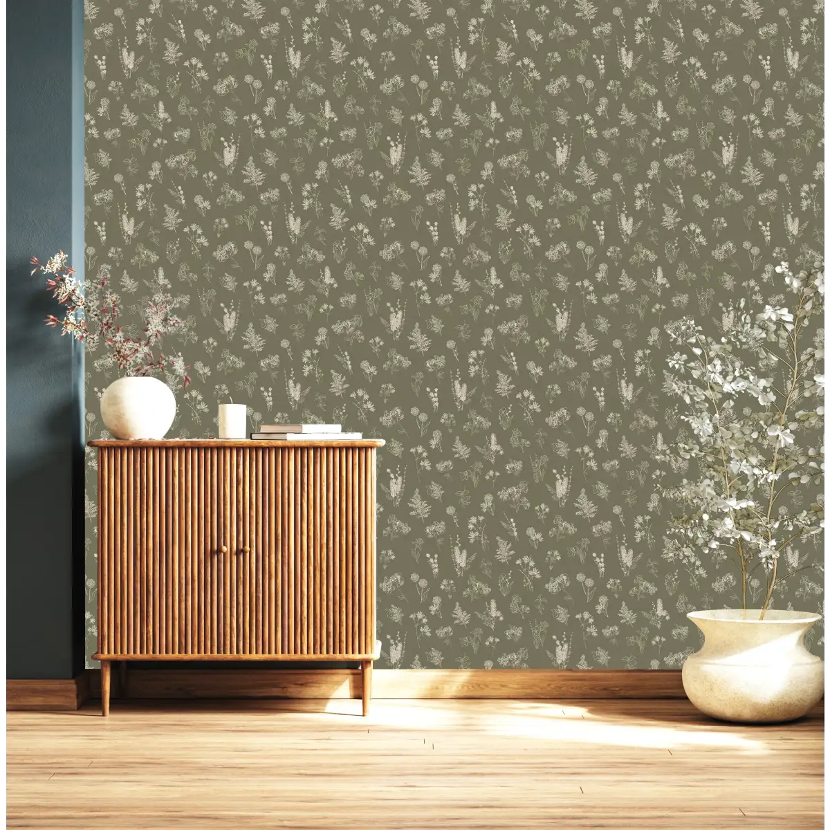 Everette Wallpaper - Neutral Flower Sketches - by Hannah Langford Design - Loomwell Home Goods