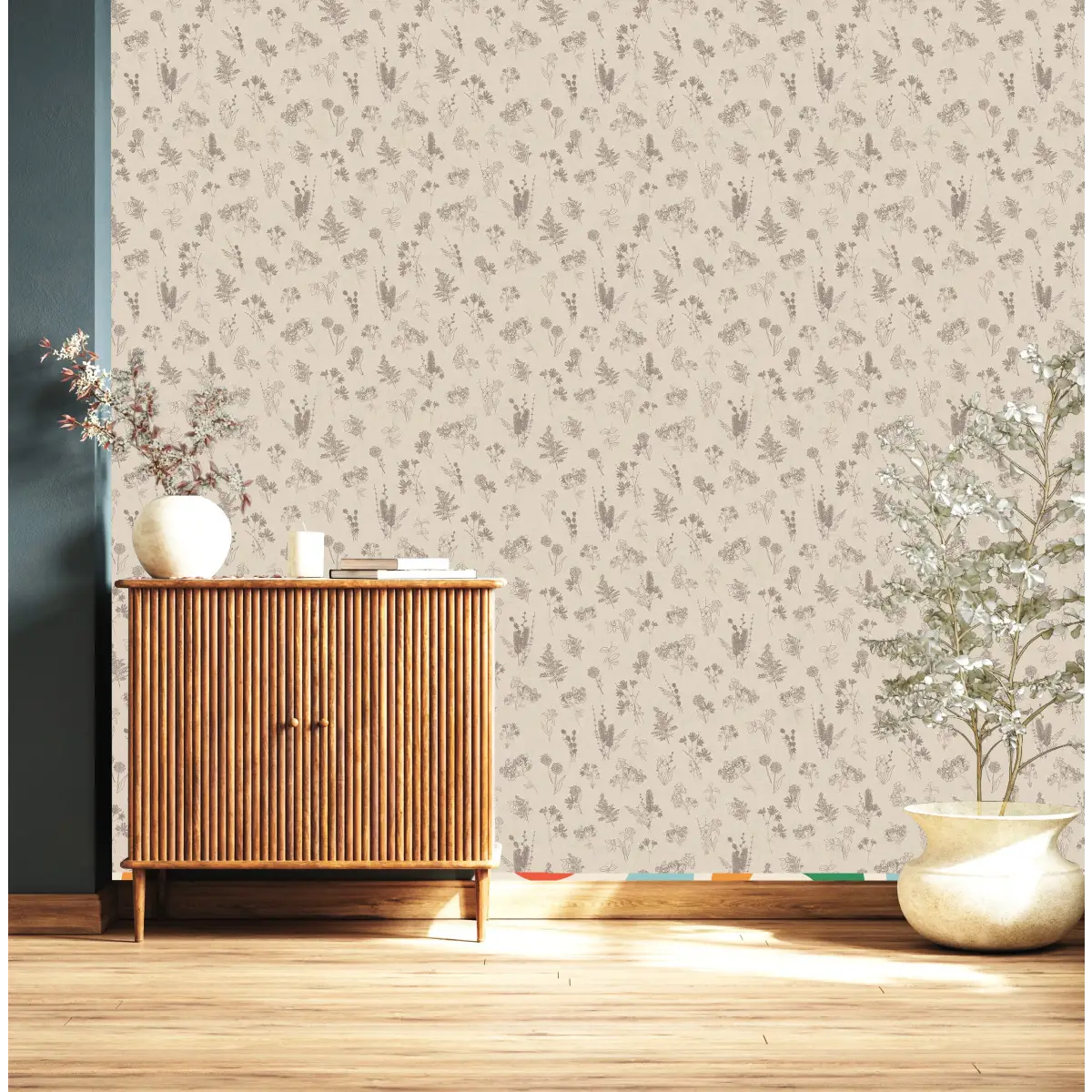 Everette Wallpaper - Neutral Flower Sketches - by Hannah Langford Design - Loomwell Home Goods