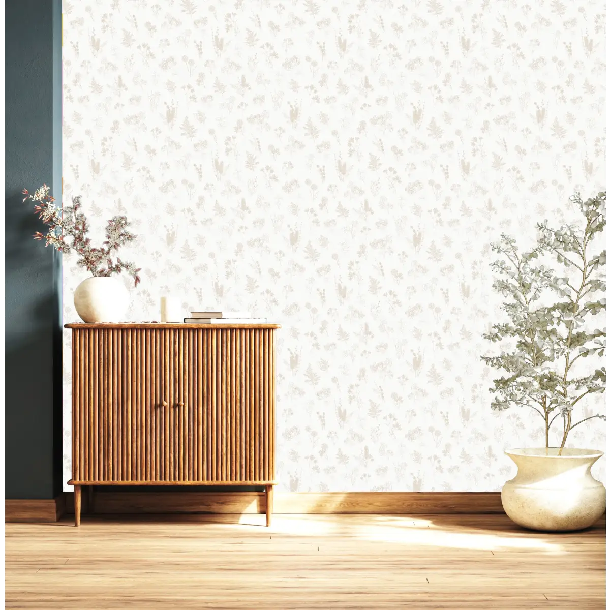 Everette Wallpaper - Neutral Flower Sketches - by Hannah Langford Design - Loomwell Home Goods