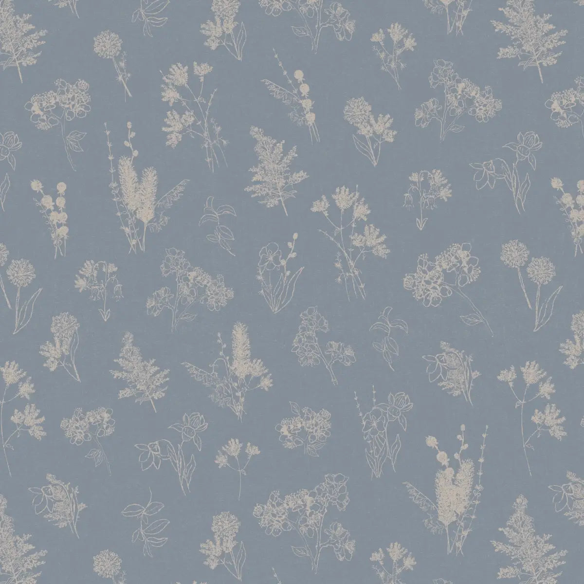 Everette Wallpaper - Neutral Flower Sketches - by Hannah Langford Design - Sample 1 foot by 1 foot / Dusty Blue