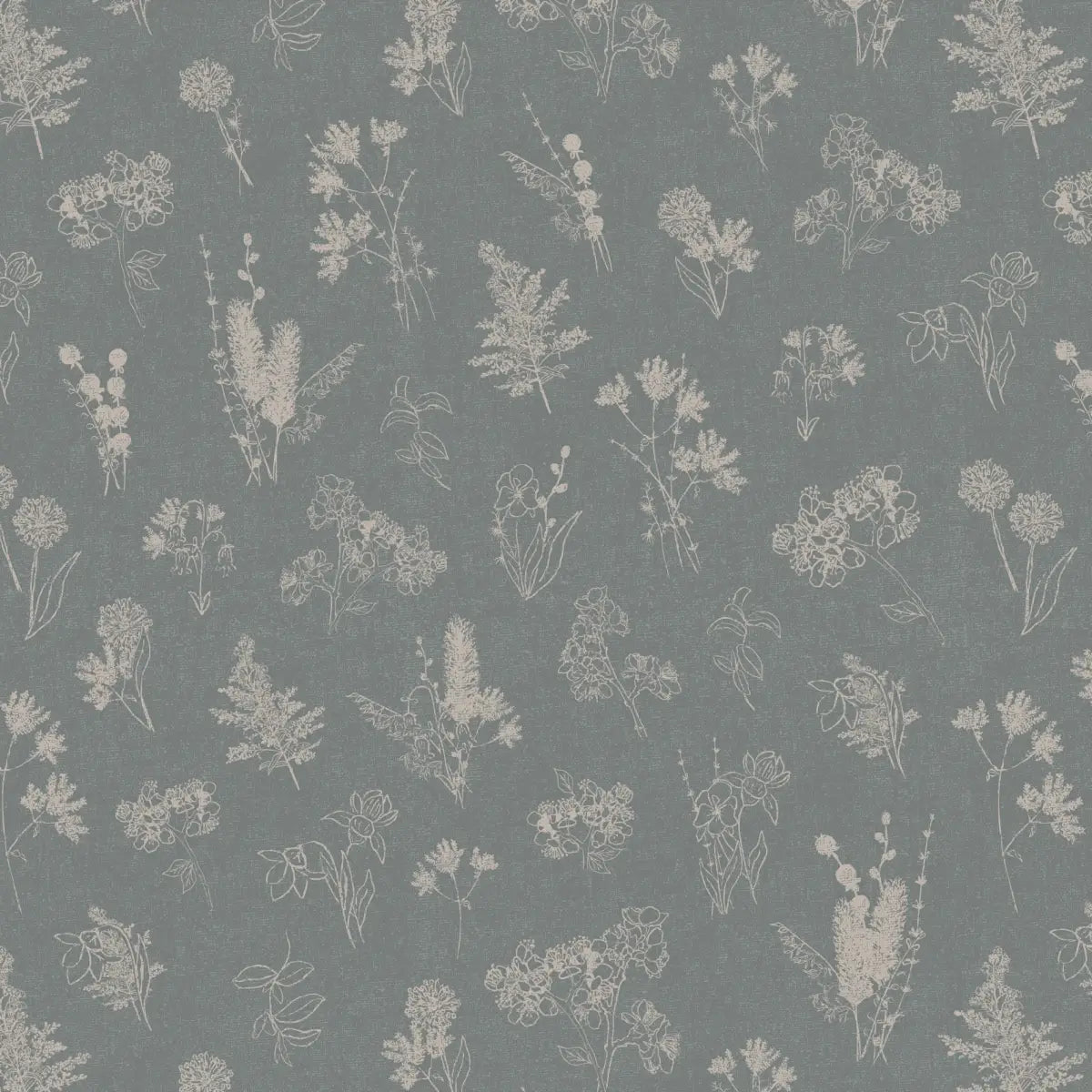 Everette Wallpaper - Neutral Flower Sketches - by Hannah Langford Design - Sample 1 foot by 1 foot / Dusty Teal