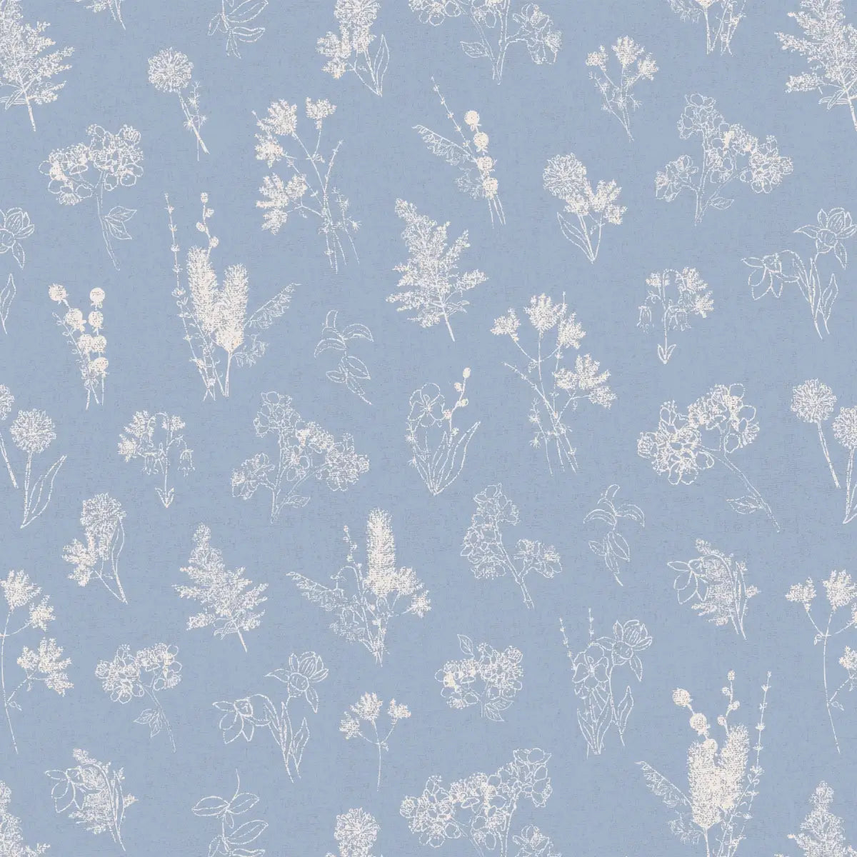 Everette Wallpaper - Neutral Flower Sketches - by Hannah Langford Design - Sample 1 foot by 1 foot / Light Blue