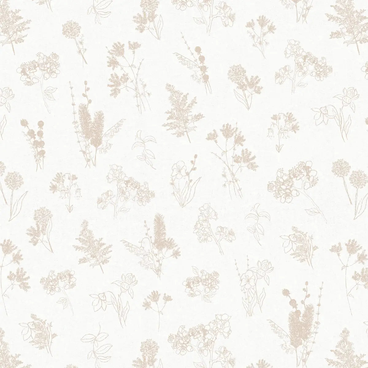 Everette Wallpaper - Neutral Flower Sketches - by Hannah Langford Design - Sample 1 foot by 1 foot / Neutral - Loomwell