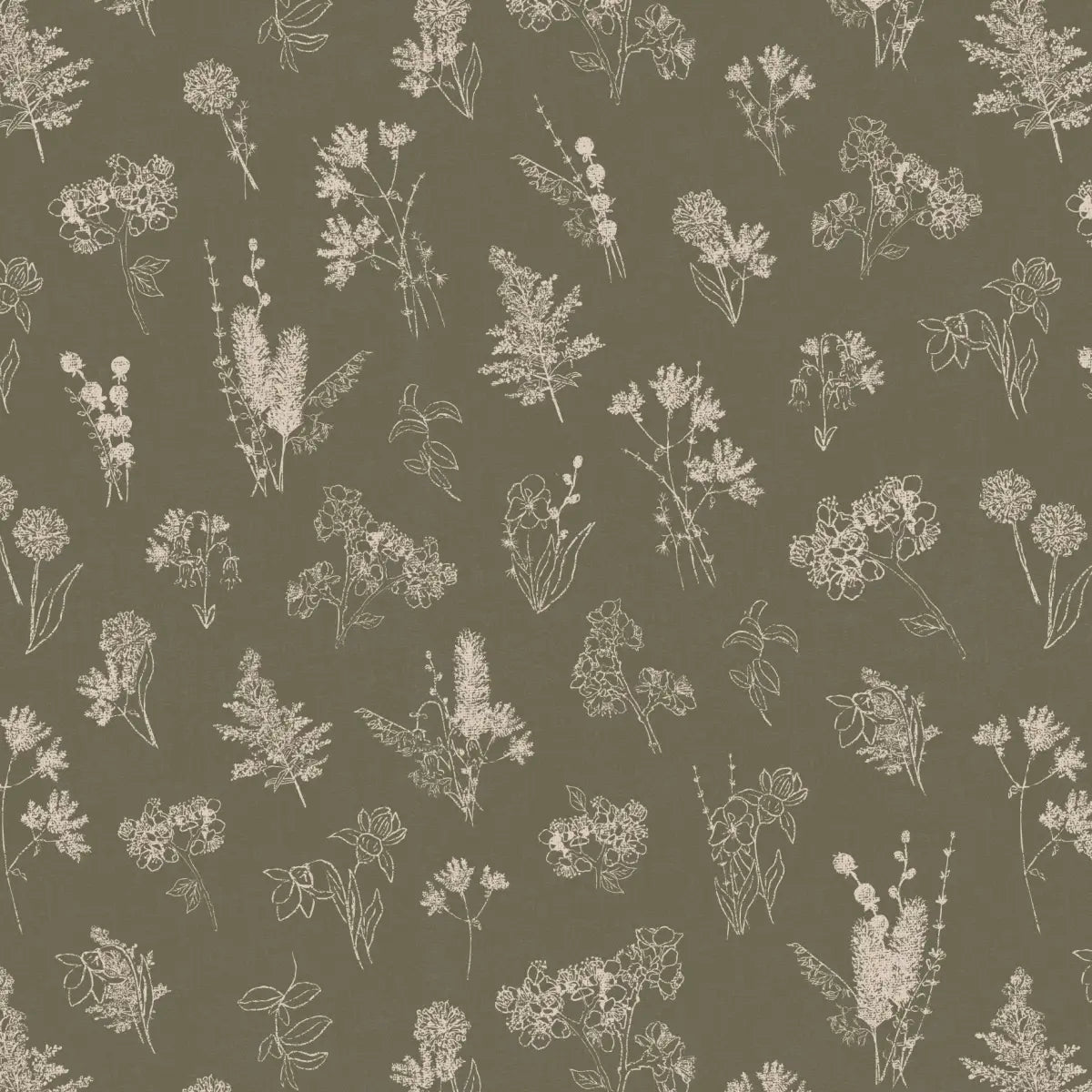 Everette Wallpaper - Neutral Flower Sketches - by Hannah Langford Design - Sample 1 foot by 1 foot / Sage - Loomwell