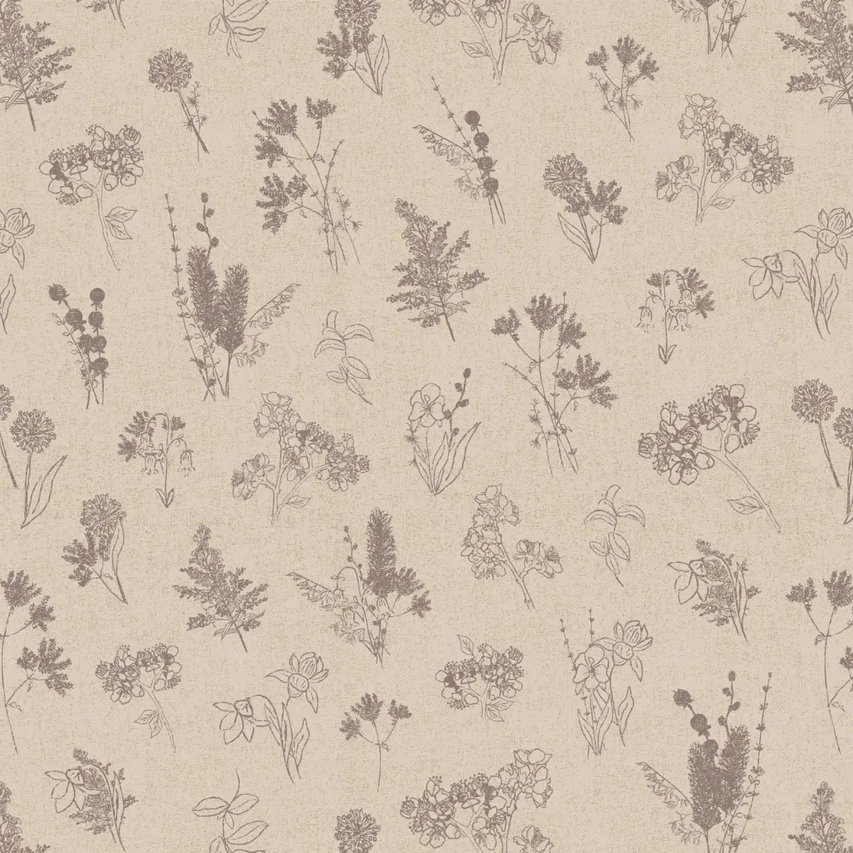 Everette Wallpaper - Neutral Flower Sketches - by Hannah Langford Design - Sample 1 foot by 1 foot / Tan and Brown