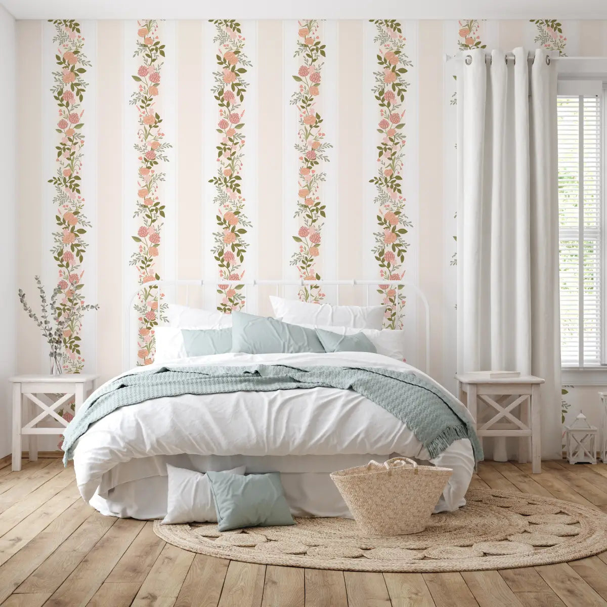 Evie Wallpaper - Classic Cottage Stripe Floral - by Jackie Jean Design - Loomwell Home Goods