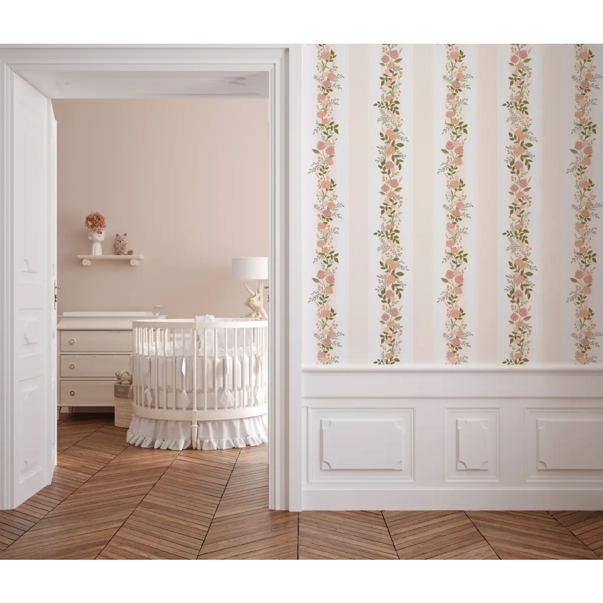 Evie Wallpaper - Classic Cottage Stripe Floral - by Jackie Jean Design - Loomwell Home Goods