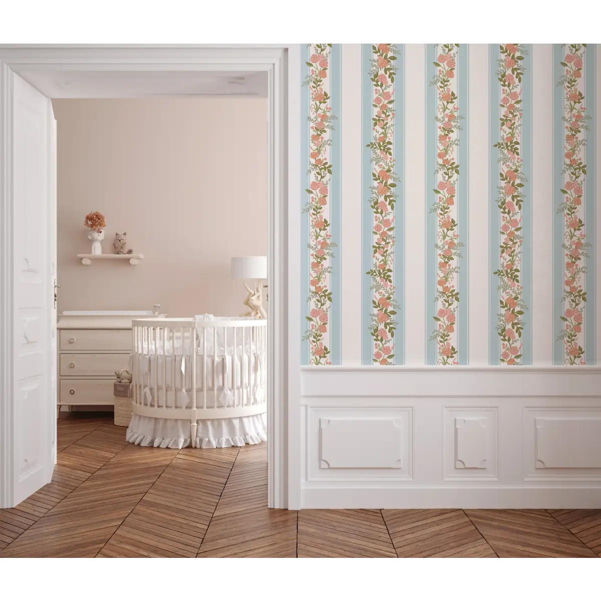 Evie Wallpaper - Classic Cottage Stripe Floral - by Jackie Jean Design - Loomwell Home Goods