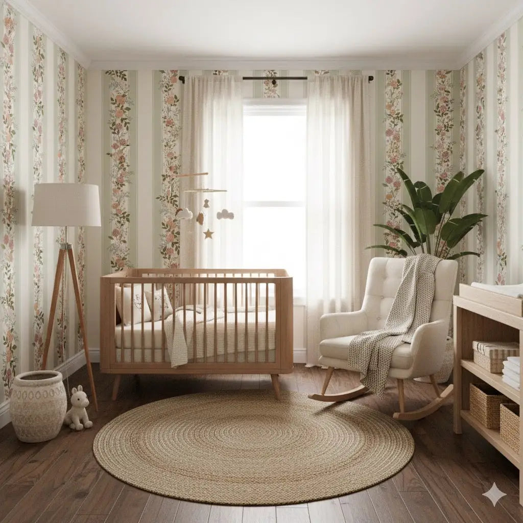 Evie Wallpaper - Classic Cottage Stripe Floral - by Jackie Jean Design - Loomwell Home Goods