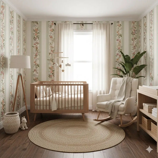 Evie Wallpaper - Classic Cottage Stripe Floral - by Jackie Jean Design - Loomwell Home Goods