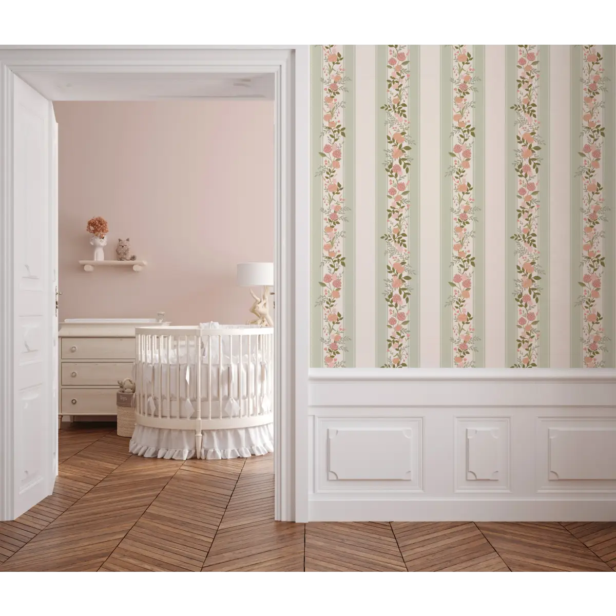 Evie Wallpaper - Classic Cottage Stripe Floral - by Jackie Jean Design - Loomwell Home Goods
