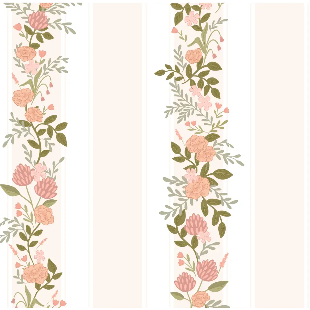 Evie Wallpaper - Classic Cottage Stripe Floral - by Jackie Jean Design - Sample 1 foot by 1 foot / Peach / Large Scale