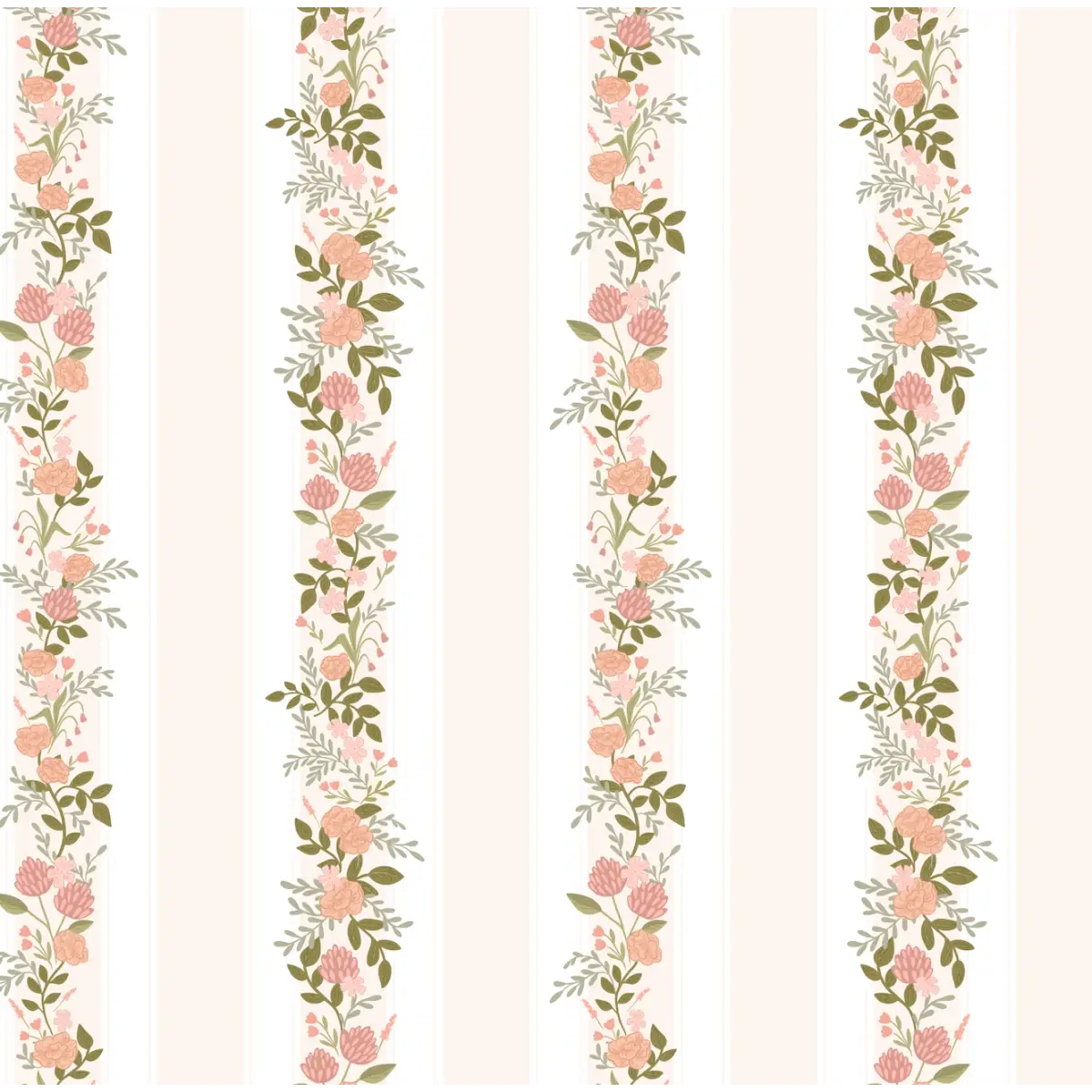Evie Wallpaper - Classic Cottage Stripe Floral - by Jackie Jean Design - Sample 1 foot by 1 foot / Peach / Small Scale