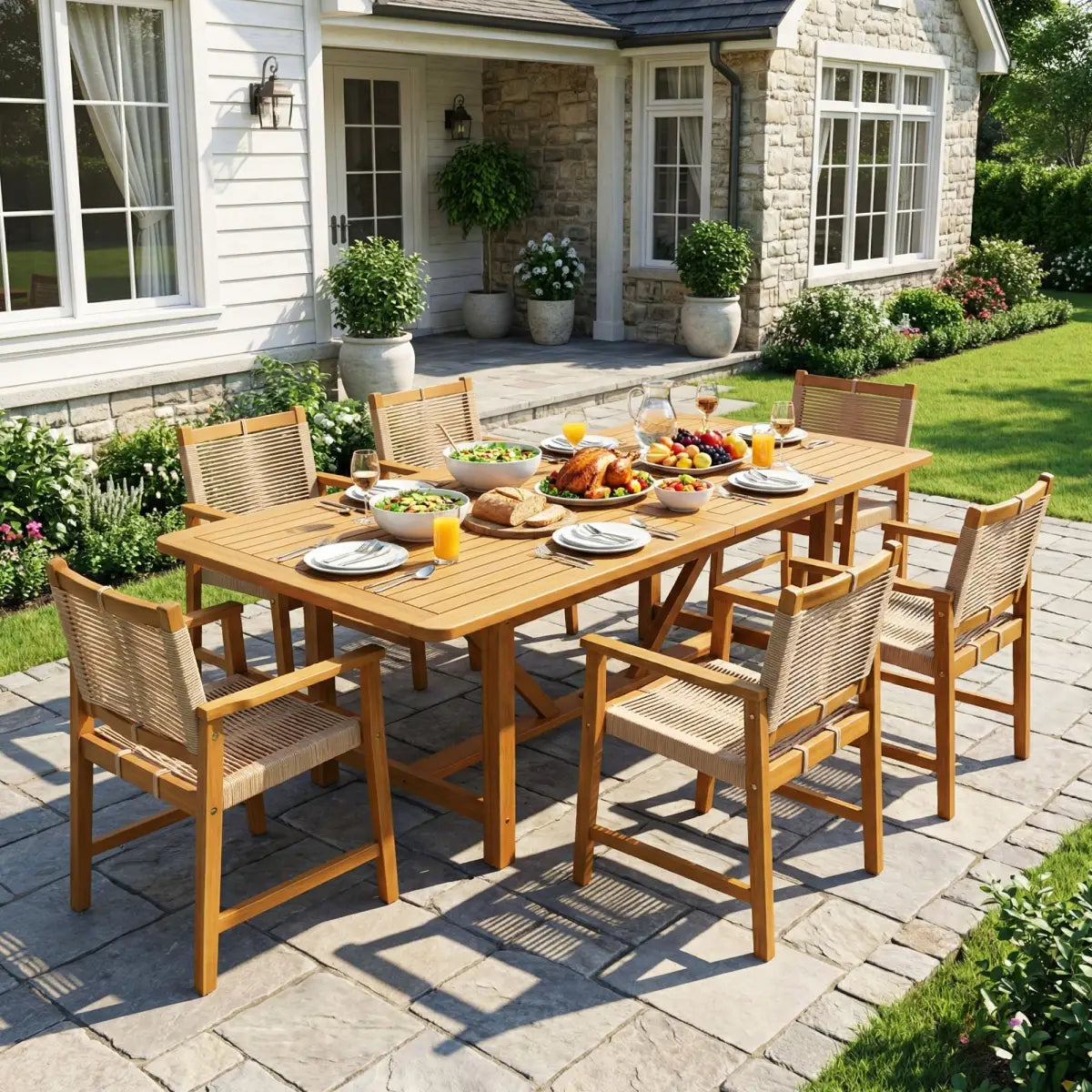 Extendable Outdoor Dining Table - Eucalyptus Wood - Megsu