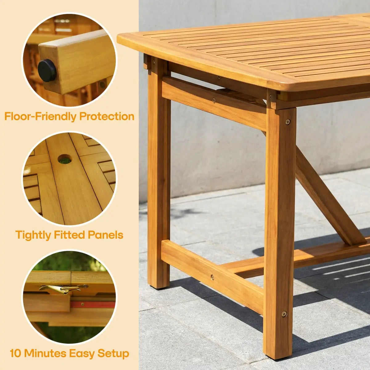 Extendable Outdoor Dining Table - Eucalyptus Wood - Megsu