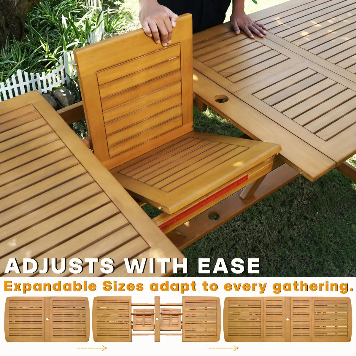 Extendable Outdoor Dining Table - Eucalyptus Wood - Megsu