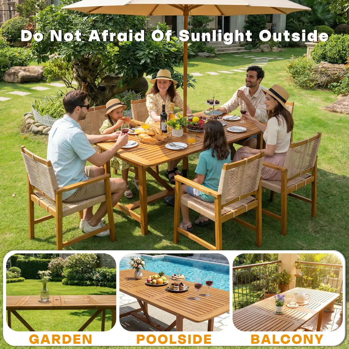 Extendable Outdoor Dining Table - Eucalyptus Wood - Megsu