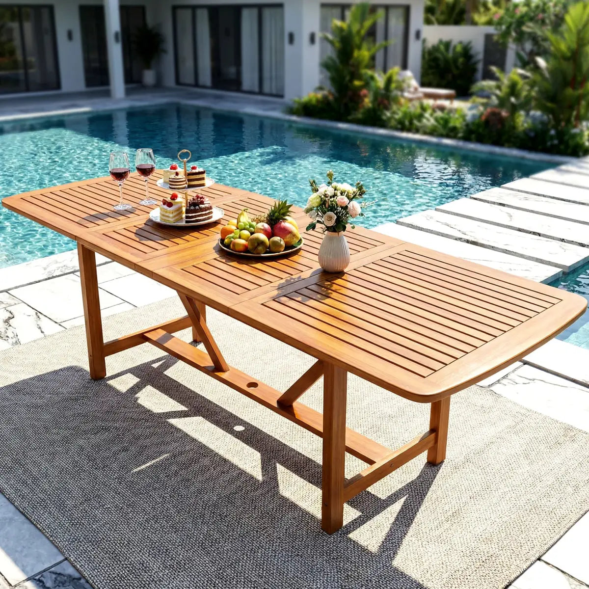 Extendable Outdoor Dining Table - Eucalyptus Wood - Megsu