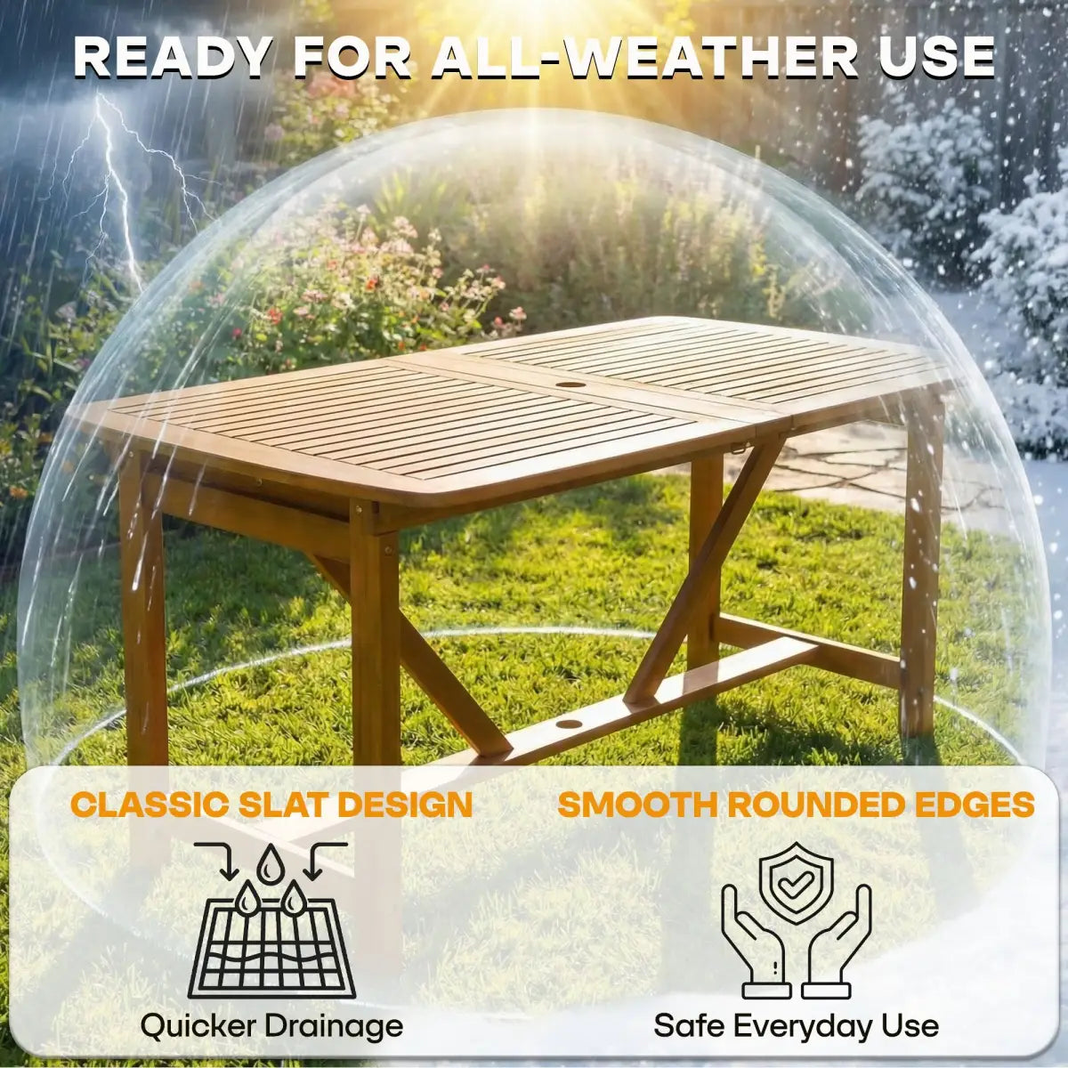 Extendable Outdoor Dining Table - Eucalyptus Wood - Megsu