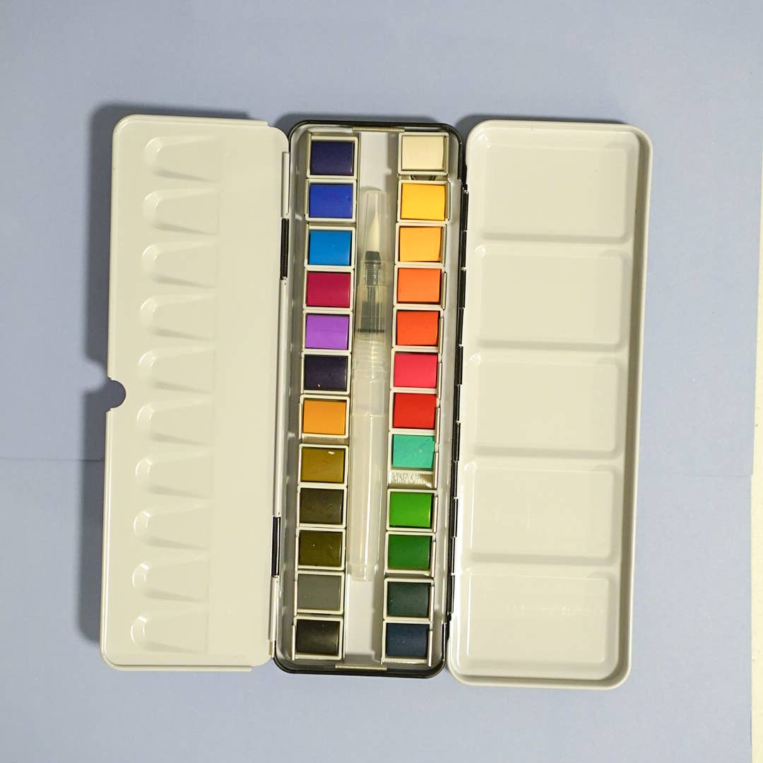 Watercolor Paint Palette - 24 Color Tin with Brush