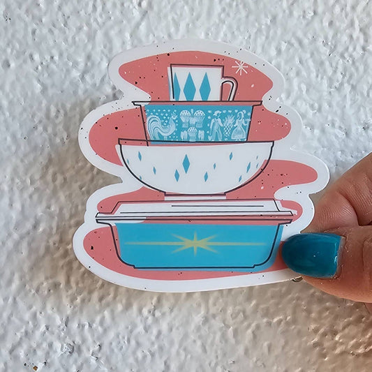 Pyrex Sticker - Turquoise Starburst Bowl Stack