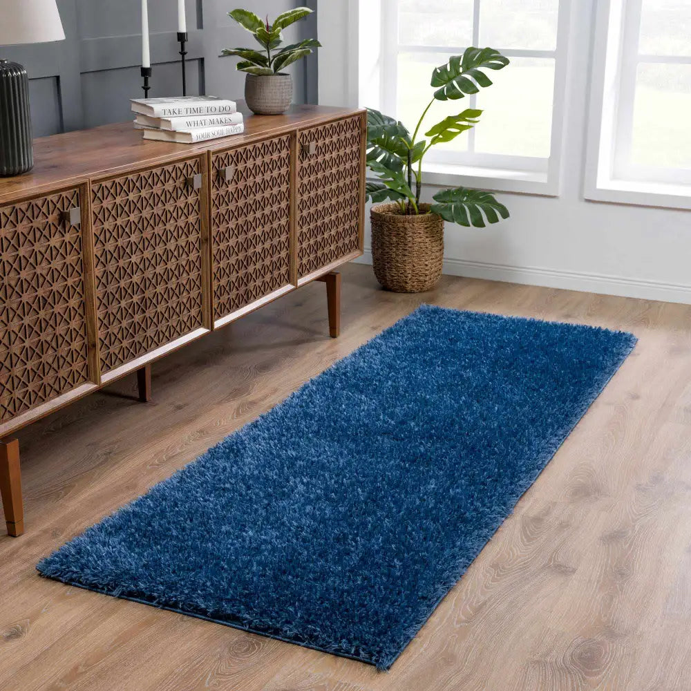 Faina Solid Dark Blue Shag Rug Washable - Boutique Rugs