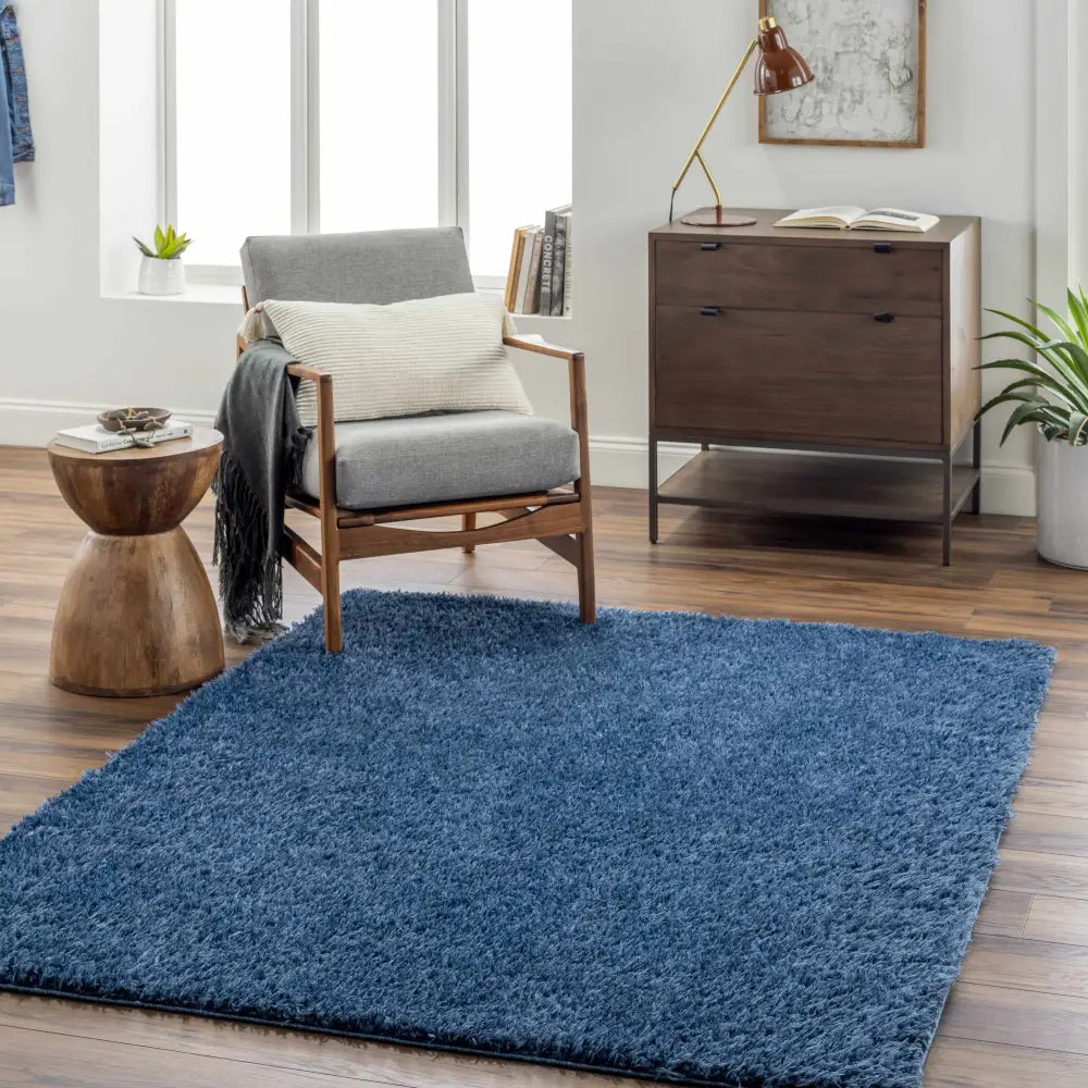 Faina Solid Dark Blue Shag Rug Washable - Boutique Rugs