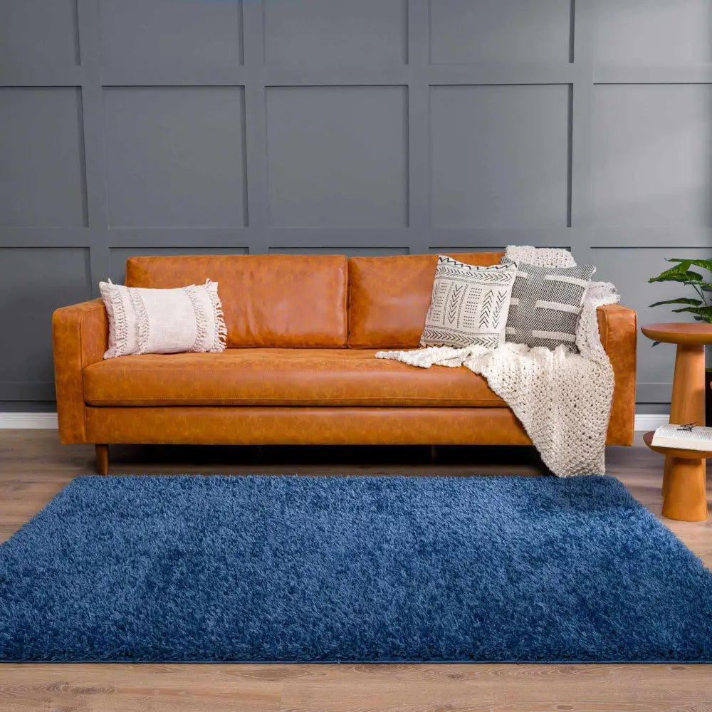 Faina Solid Dark Blue Shag Rug Washable - Boutique Rugs