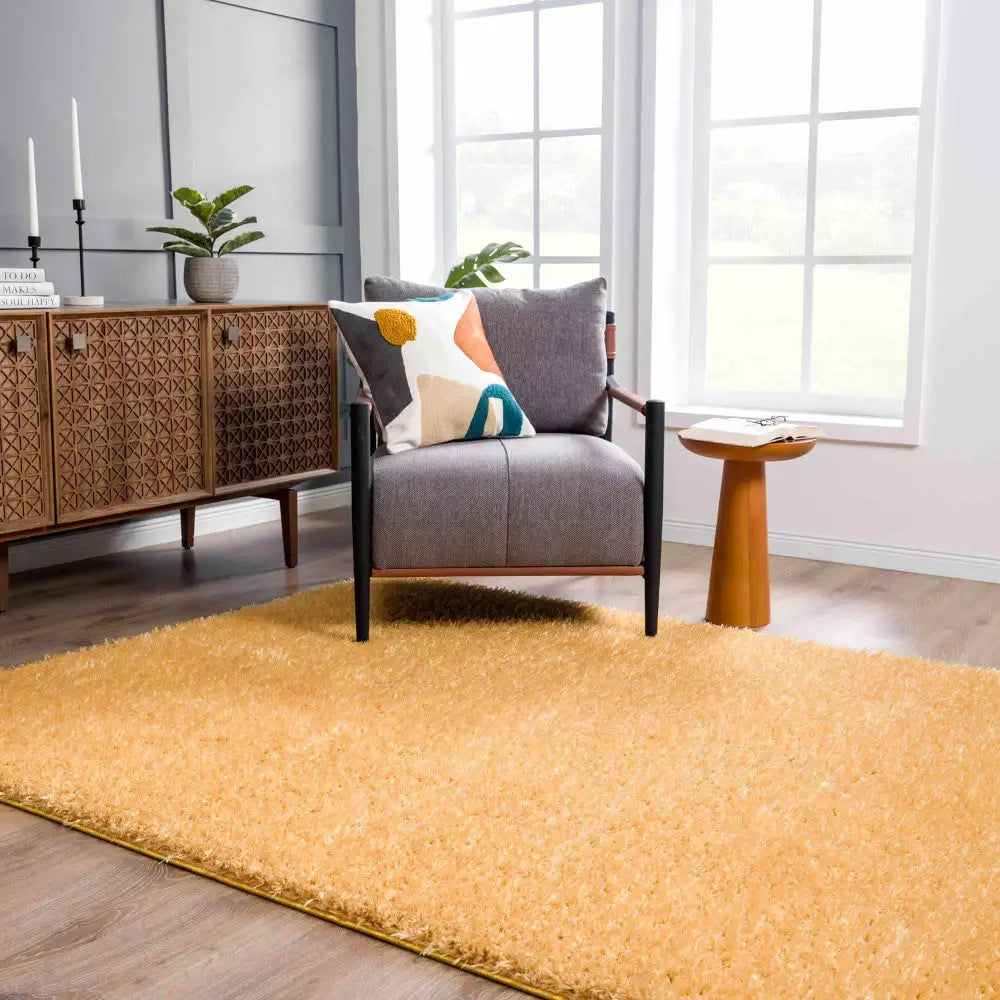 Faina Solid Gold Shag Rug Washable - Boutique Rugs