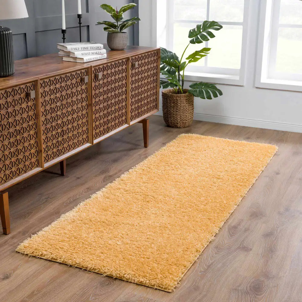 Faina Solid Gold Shag Rug Washable - Boutique Rugs