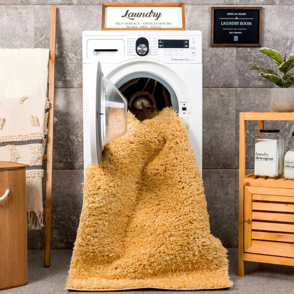 Faina Solid Gold Shag Rug Washable - Boutique Rugs