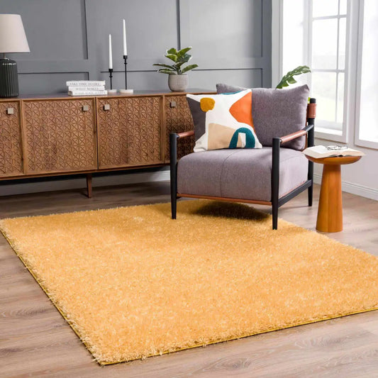Faina Solid Gold Shag Rug Washable - Boutique Rugs