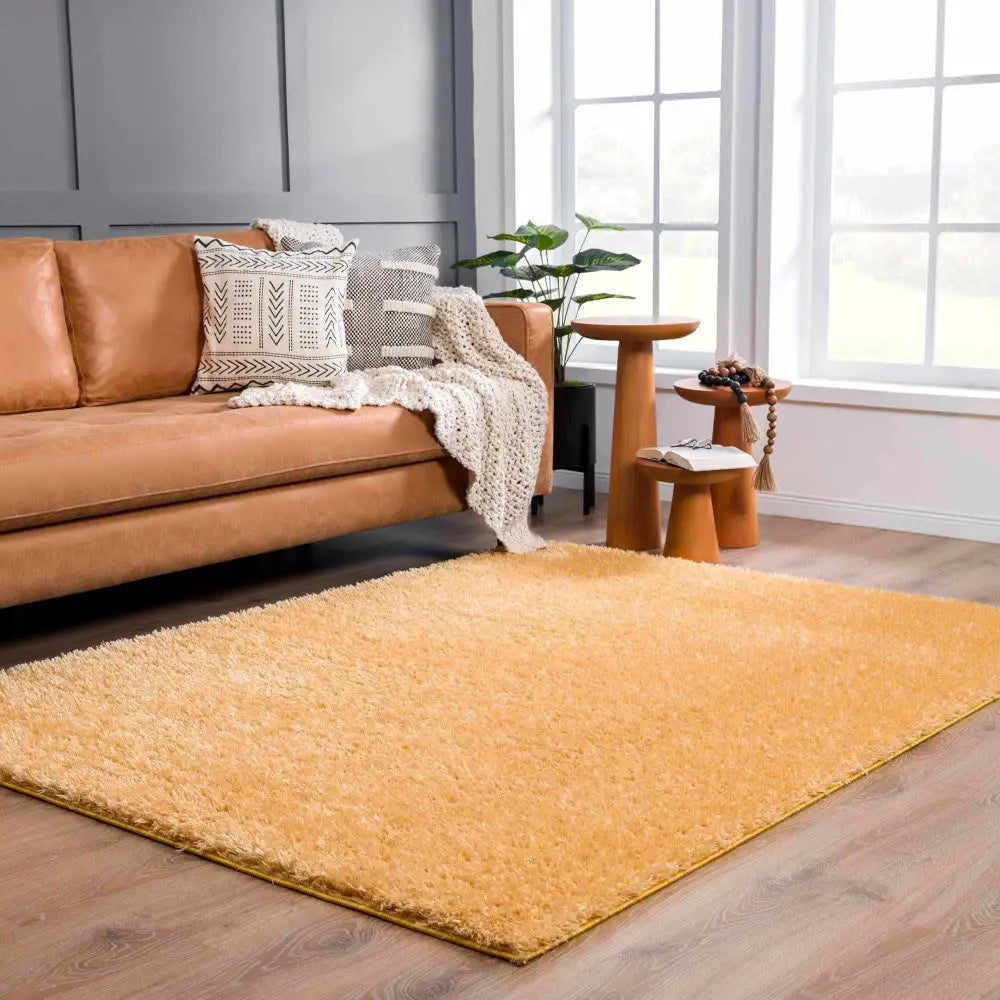 Faina Solid Gold Shag Rug Washable - Boutique Rugs