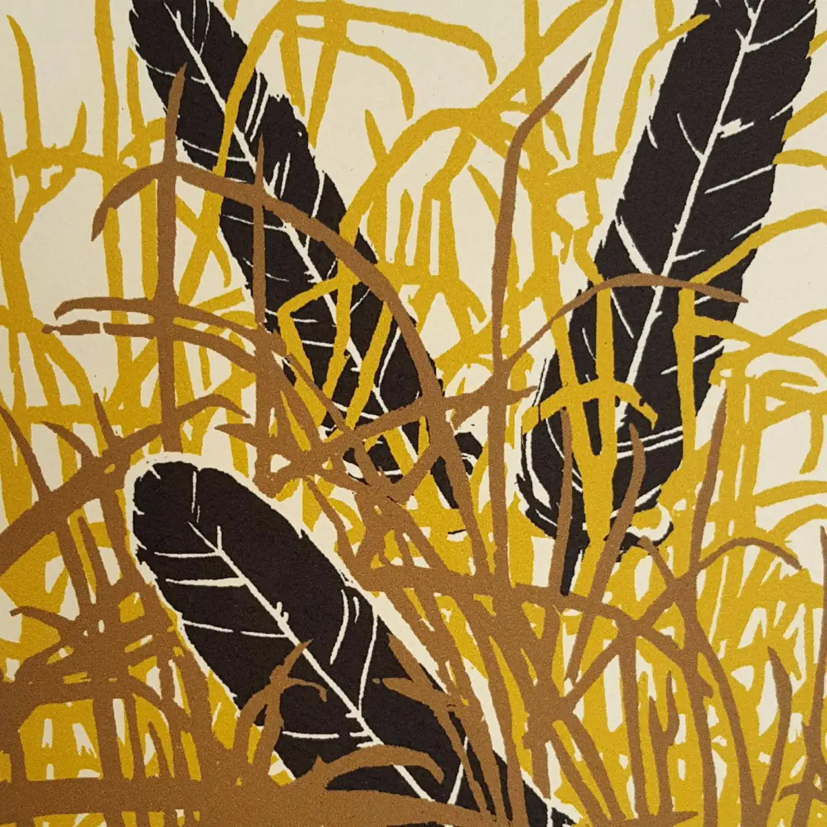 Fall Blank Greeting Card - Raven Feathers in Grass - Little Green