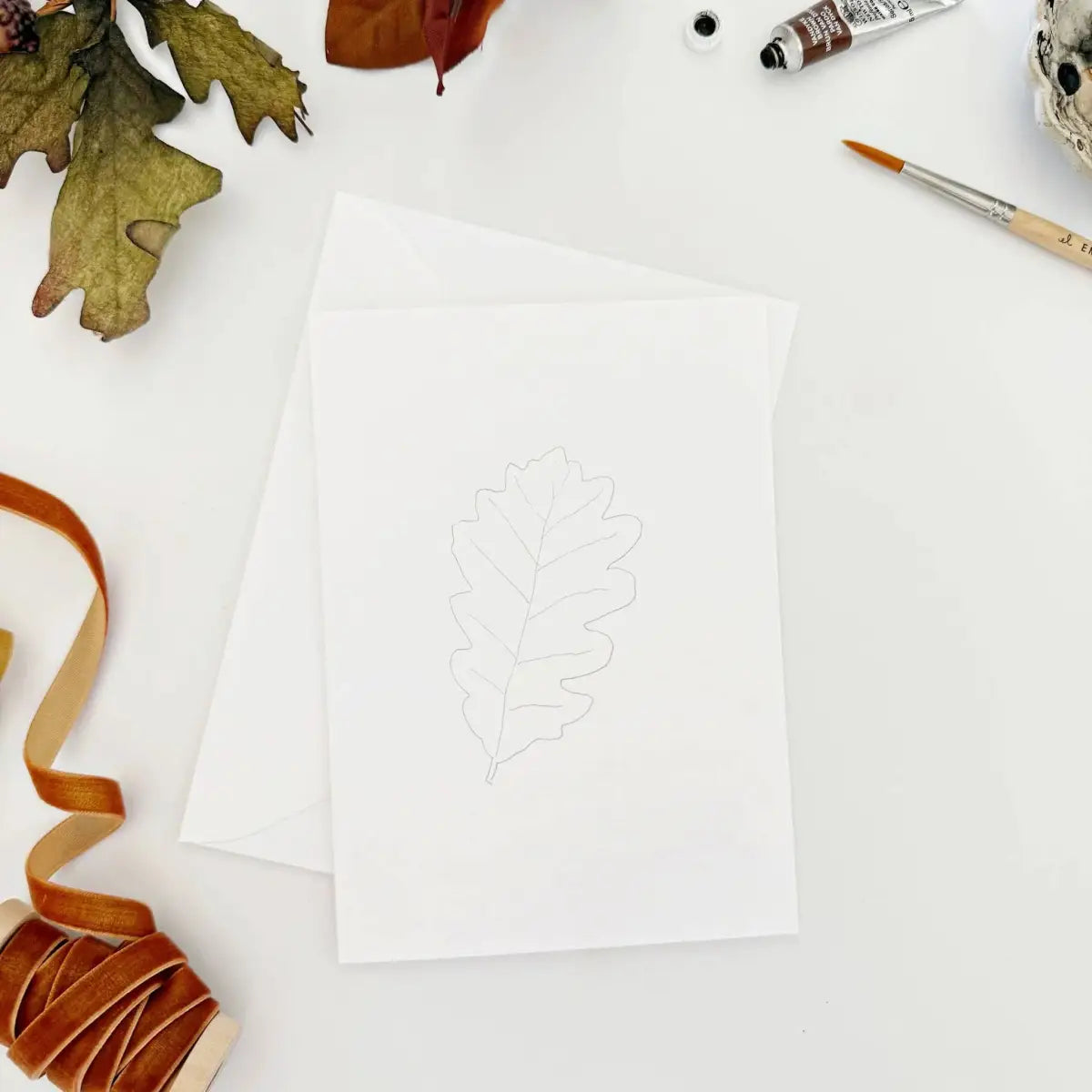 Watercolor Notecard Set - Fall Leaves - Paintable - emily lex studio