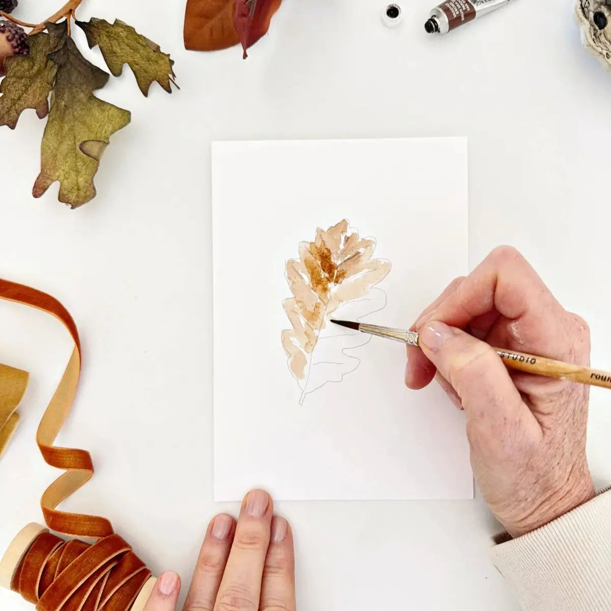 Watercolor Notecard Set - Fall Leaves - Paintable - emily lex studio