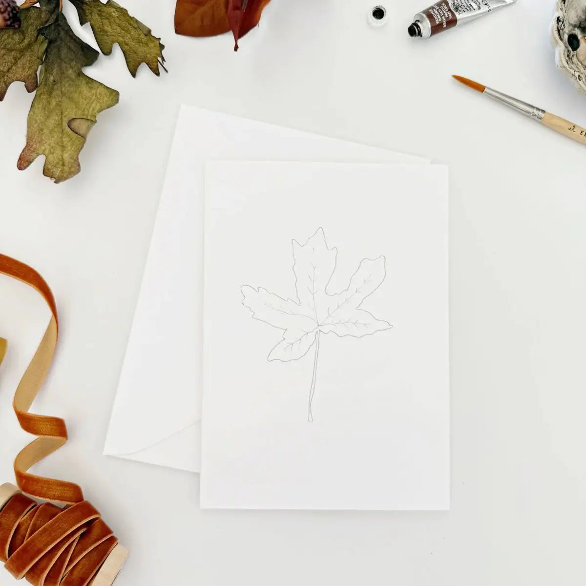 Watercolor Notecard Set - Fall Leaves - Paintable - emily lex studio