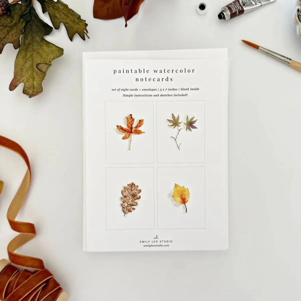 Watercolor Notecard Set - Fall Leaves - Paintable - emily lex studio